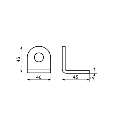 Домарт Проушина усиленная угловая 45*45*40  (толщ. 5мм) черный (50)