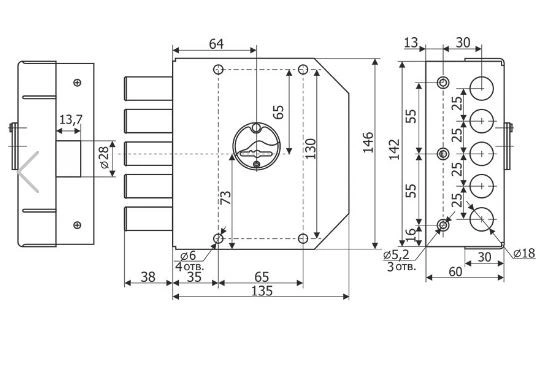 Гардиан 20.07 Левый 5кл (ЗК503Н-02/124) вертик.ключевина б/о Замок накладной тяж (6)