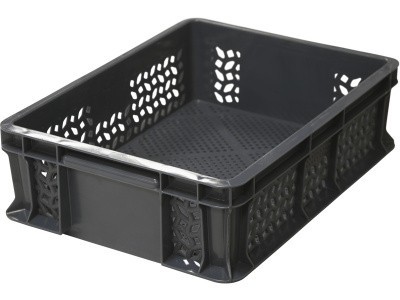 Ящик перфорированный 400×300×120, арт.: 701.01.02, объём 10.6, чёрный, код: 19528